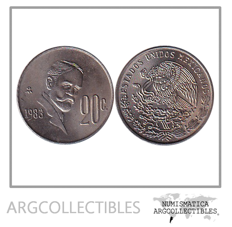 Mexico Moneda 20 Centavos 1983 Niquel KM-442 Madero UNC