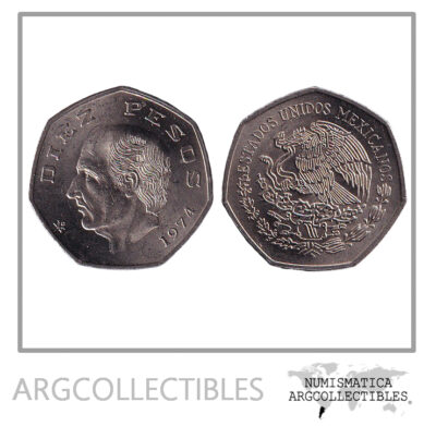Mexico Moneda 10 Pesos 1974 Niquel KM-477.1 UNC