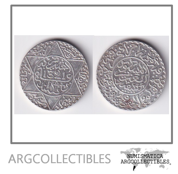 Marruecos Moneda de 2 1/2 Dirham 1321 (1903) Plata Abd Al-aziz