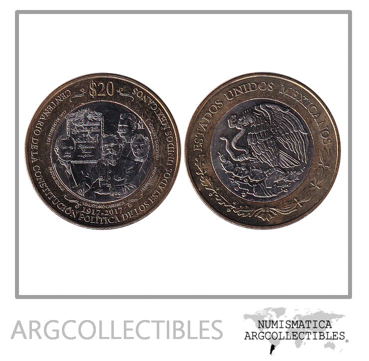 Mexico Moneda 20 Pesos 2017 Bimetalica KM-989 100 Aniversario Constitucion UNC