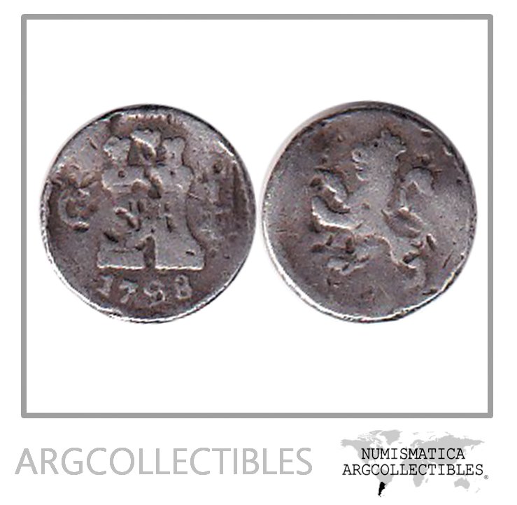 Guatemala Moneda 1/4 Real 1798 Plata 896 KM-59 F