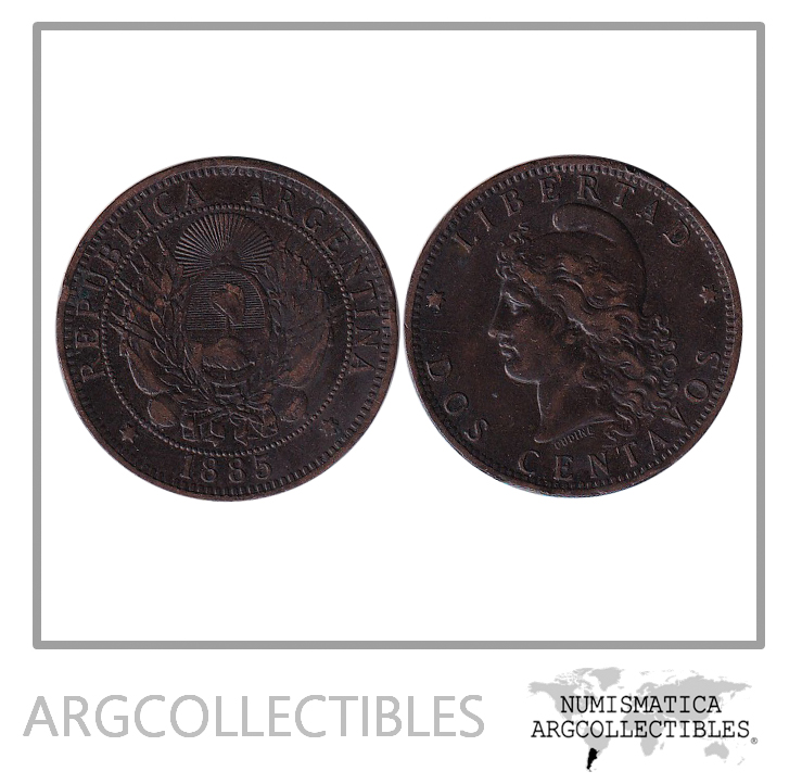 Argentina Moneda 2 Centavos 1885 Cobre Patacon KM-33 CJ-27 VF