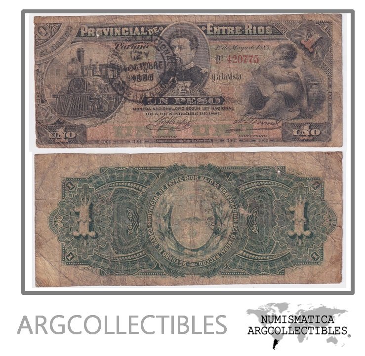 Argentina (Entre Rios) Billete 1 Peso 1885 P-S-767/B-ENR-268 F+