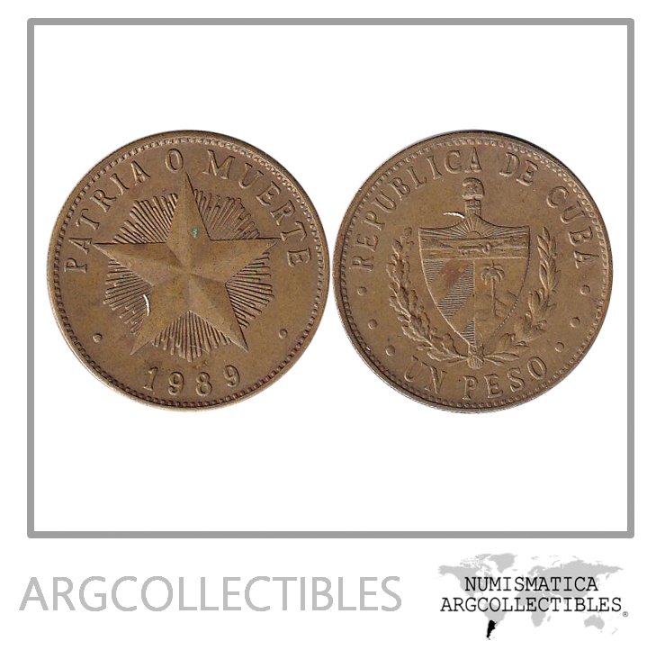 Cuba Moneda 1 Peso 1989 Laton KM-105 Estrella XF+
