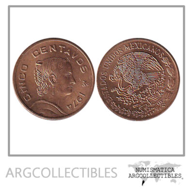 Mexico Moneda 5 Centavos 1974 Laton KM-427 Josefa Ortiz de Dominguez UNC