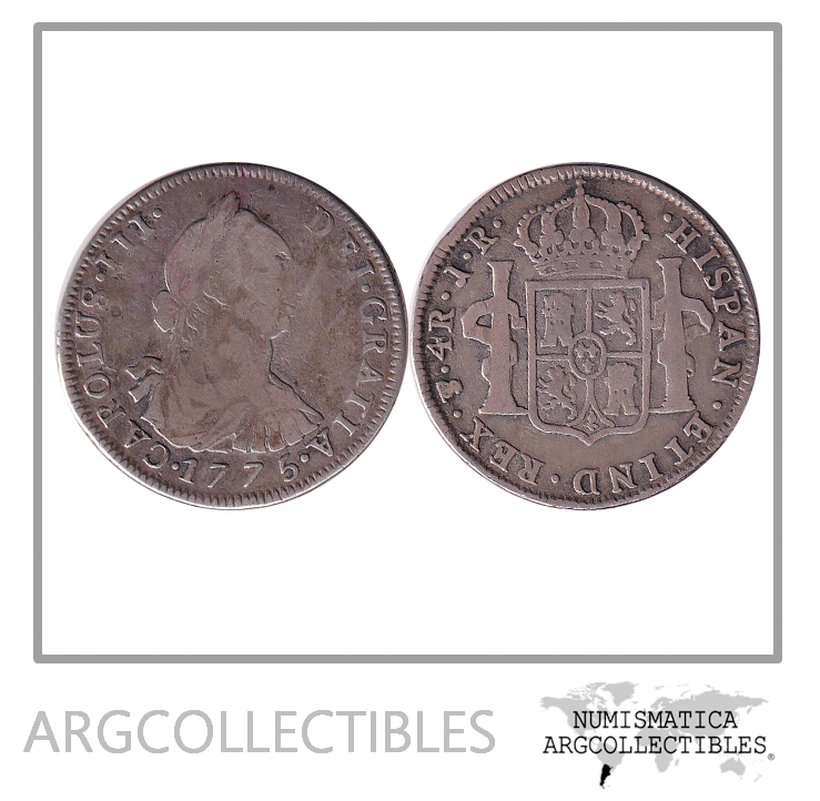 Bolivia Potosi Moneda 4 Reales 1775 JR Plata 903 Carlos III KM-54 CJ-64.3.2 F+