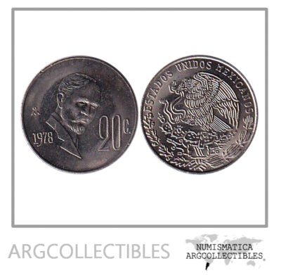 Mexico Moneda 20 Centavos 1978 Niquel KM-442 Madero UNC