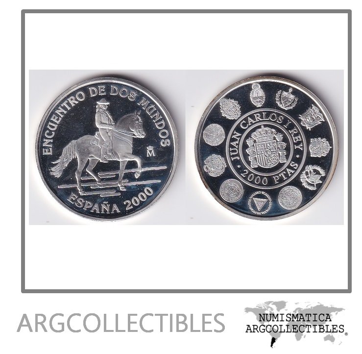 España Moneda 2.000 Pesetas 2000 Plata 925 Iberoamericana Caballo Proof