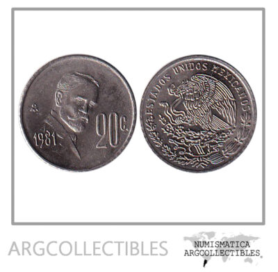 Mexico Moneda 20 Centavos 1981 Niquel KM-442 Madero UNC