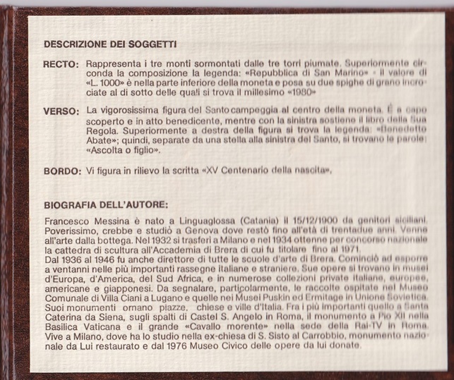 San Marino Moneda 1.000 Liras 1980 San Benedicto Plata 835 Km-112 UNC - Imagen 5