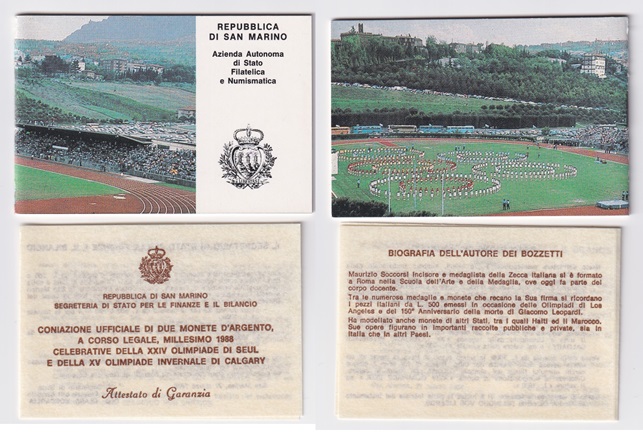 San Marino Set 500 Y 1.000 Liras Plata 835 1988 Juegos Olimpicos Calgary KM-216-217 Unc - Imagen 4