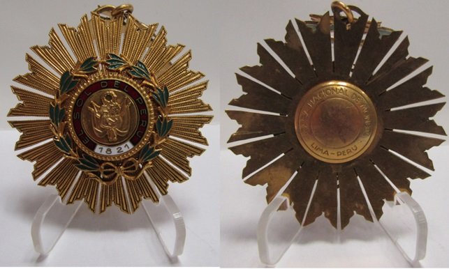 Peru 1821-1979 Medalla Condecoracion Orden Del Sol con Certificado de Otorgamiento + Placa Gran Cruz y Collar sin cinta - Imagen 3