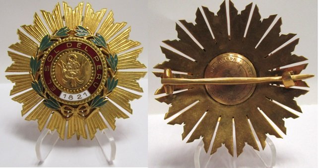 Peru 1821-1979 Medalla Condecoracion Orden Del Sol con Certificado de Otorgamiento + Placa Gran Cruz y Collar sin cinta - Imagen 2