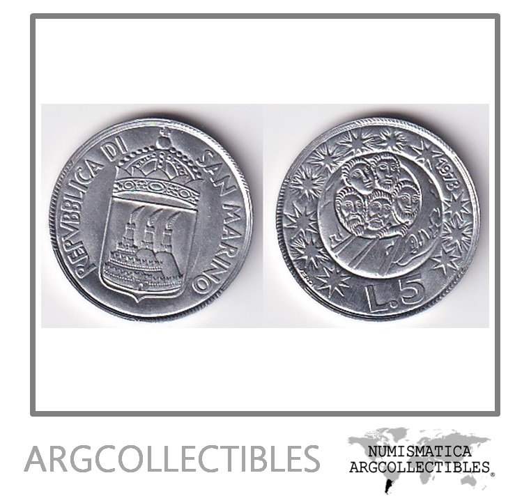 San Marino Moneda 5 Liras 1973 Aluminio KM-24 UNC