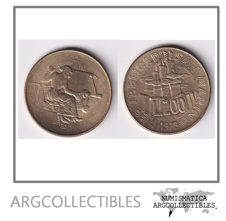 San Marino Moneda 200 Liras 1978 Bronce KM-83 UNC