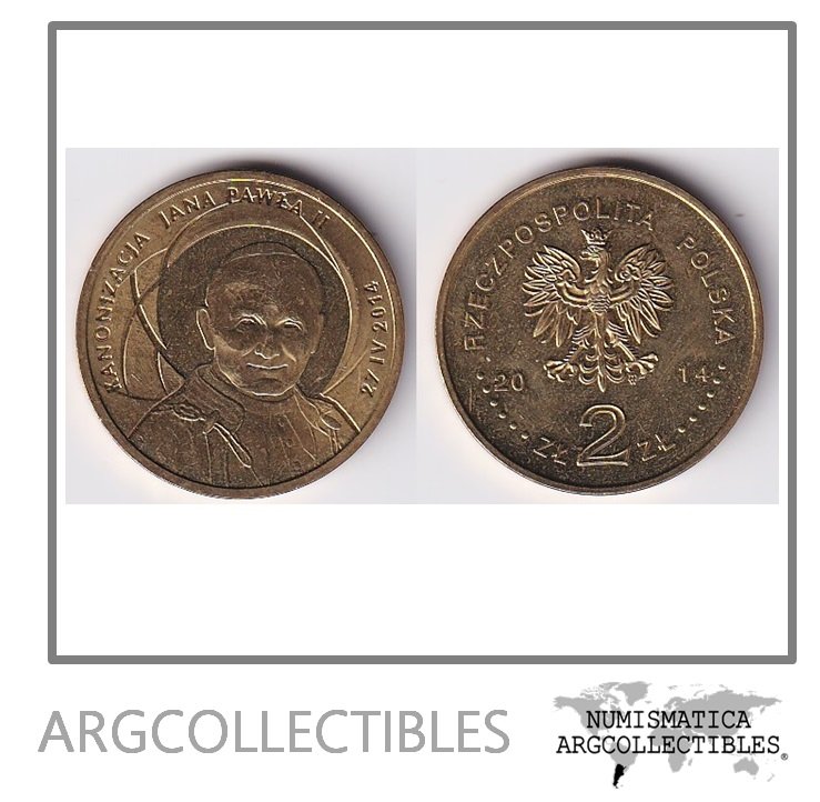 Polonia Moneda 2 Zlotych 2014 Canonizacion Juan Pablo II Laton KM-919 UNC