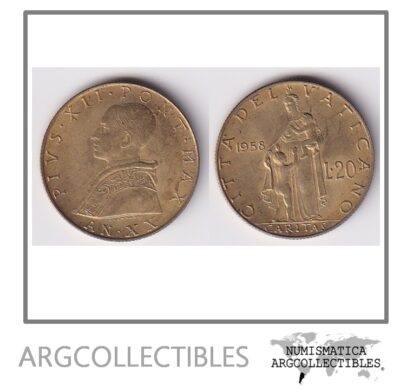 Vaticano Moneda 20 Liras 1958 Bronce KM-A52 UNC