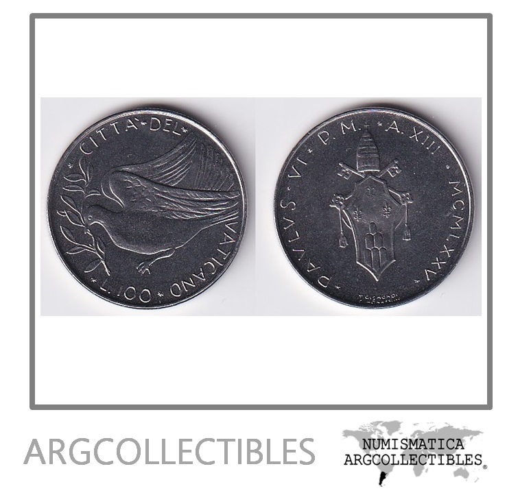 Vaticano Moneda 100 Liras 1975 Acero KM-122 UNC