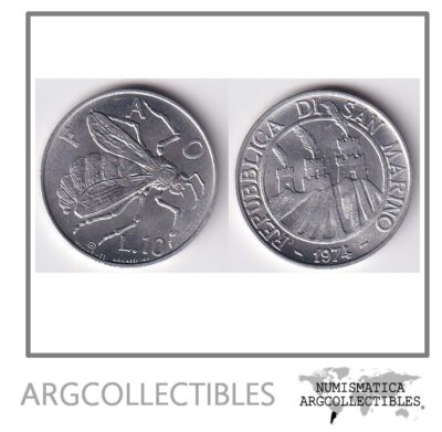 San Marino Moneda 10 Liras 1974 FAO Aluminio KM-33 UNC