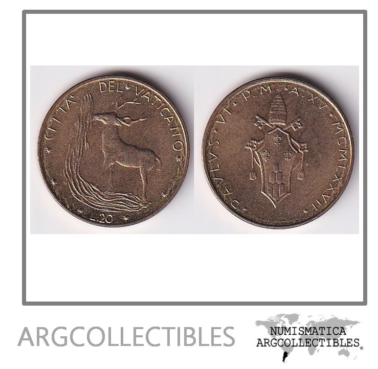 Vaticano Moneda 20 Liras 1977 Bronce KM-120 UNC