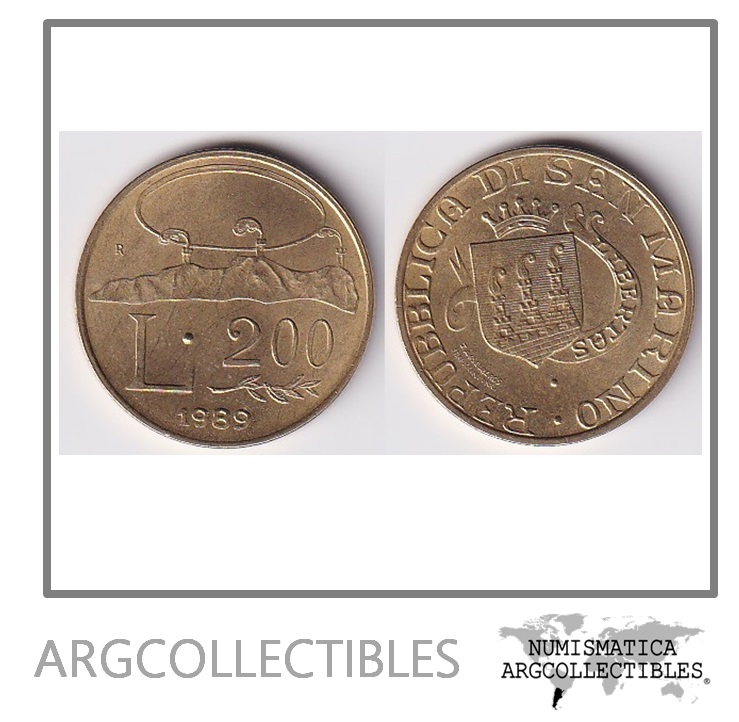 San Marino Moneda 200 Liras 1989 Bronce KM-238 UNC