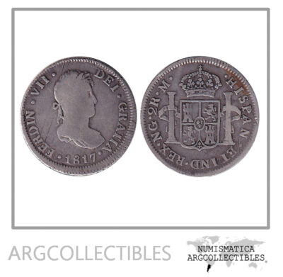 Guatemala Moneda 2 Reales 1817 M Plata Fernando VII KM-67 F+