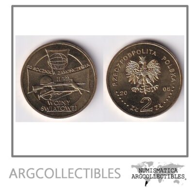 Polonia Moneda 2 Zlotych 2005 60 Aniversario WWII Laton KM-558 UNC