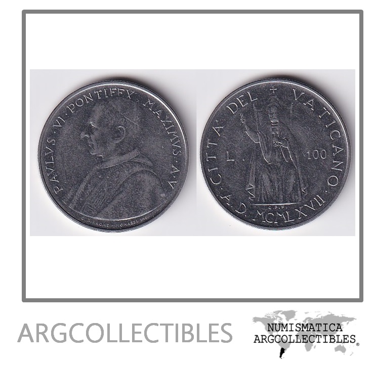 Vaticano Moneda 100 Liras 1967 Acero KM-98 UNC