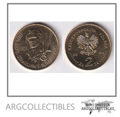 Polonia Moneda 2 Zlotych 2004 Stanislaw Sosabowski Laton KM-499 UNC