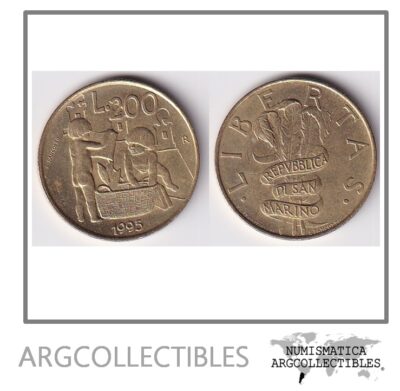 San Marino Moneda 200 Liras 1995 Liberitas Bronce KM-329 UNC