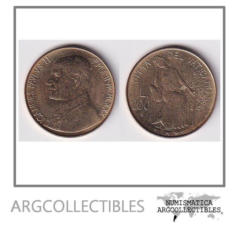 Vaticano Moneda 200 Liras 1980 Juan Pablo II Bronce KM-147 UNC