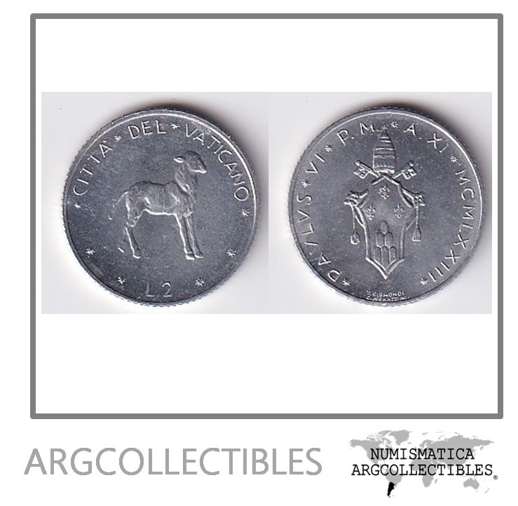 Vaticano Moneda 2 Liras 1973 Aluminio KM-117 UNC