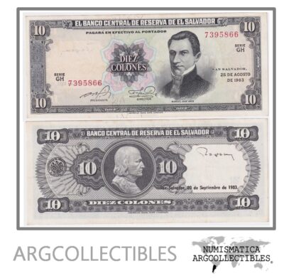 El Salvador Billete 10 Colones 1983 P-135A AU (Serie GH)