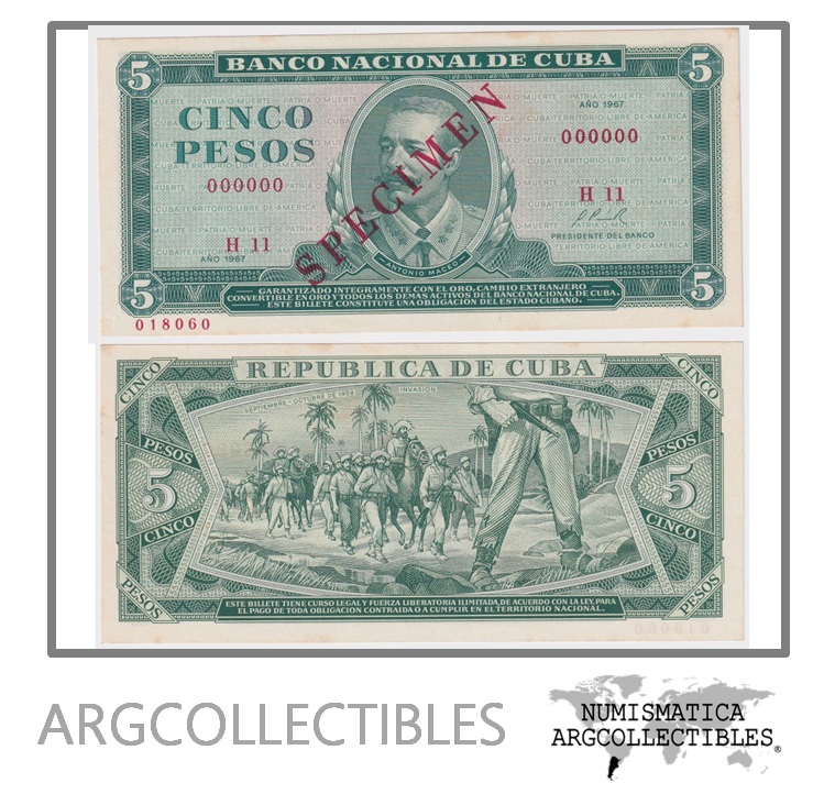 Cuba Billete 5 Pesos 1967 P-103s AU (Specimen)