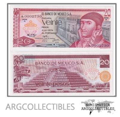 Mexico Billete 20 Pesos 1972 P-64a UNC (Numero Bajo)
