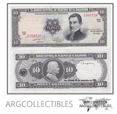 El Salvador Billete 10 Colones 1983 P-135A AU (Serie GD)