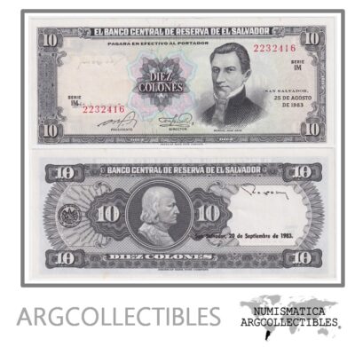 El Salvador Billete 10 Colones 1983 P-135A UNC (Serie IM)