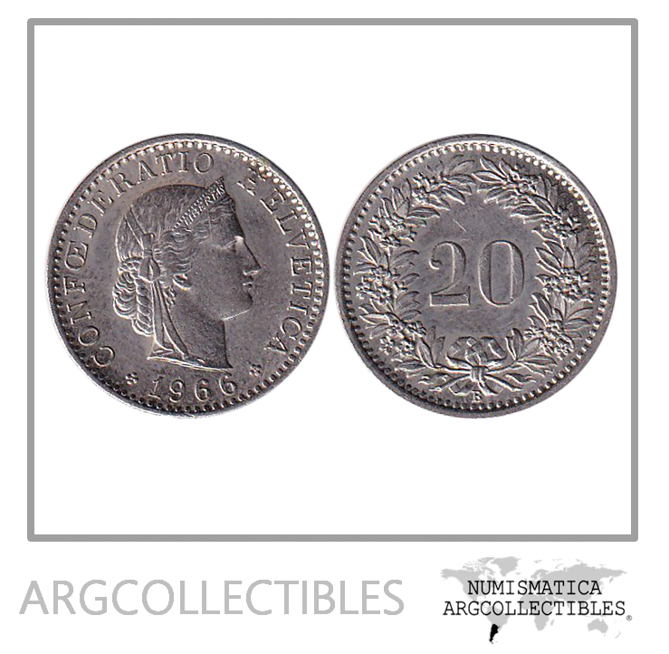Suiza Moneda 20 Rappen 1966 Niquel KM-29a AU