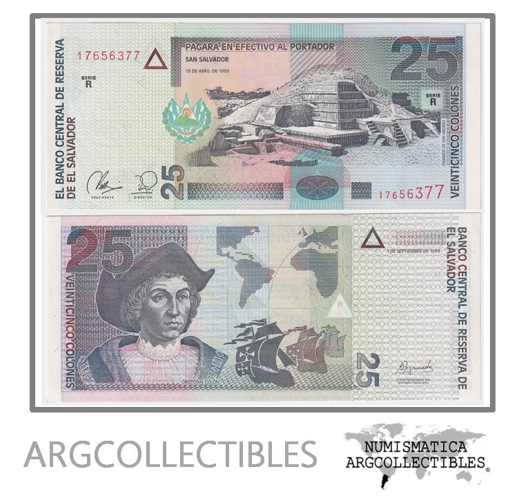 El Salvador Billete 25 Colones 1999 P-155 UNC (SERIE R)