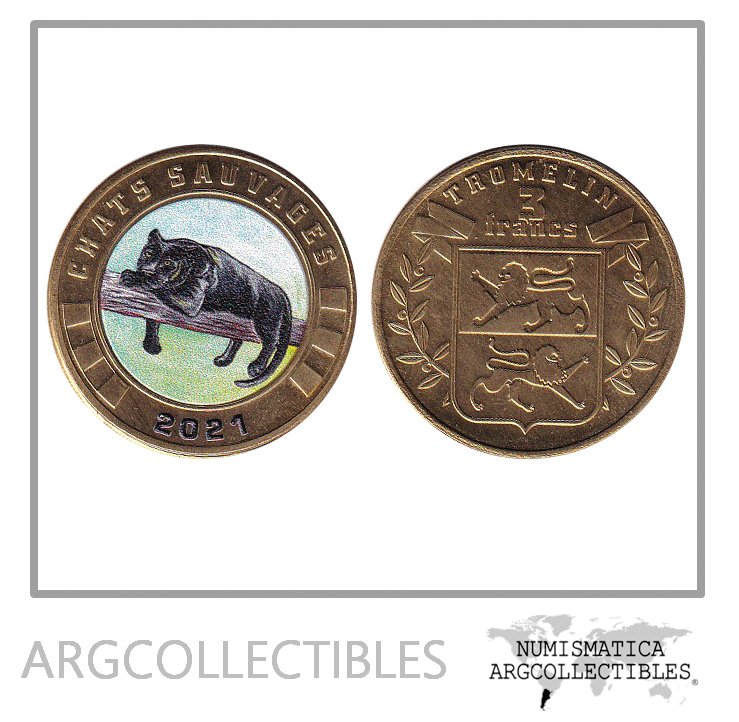 Islas Tromelin Moneda 3 Francos 2021 Pantera Laton Color UNC
