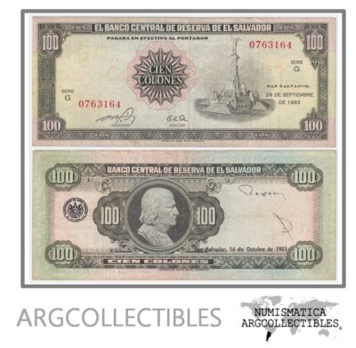 El Salvador Billete 100 Colones 1983 P-137a VF+ (Serie G)