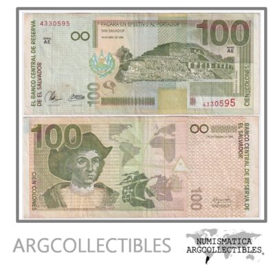 El Salvador Billete 100 Colones 1999 P-157 VF (Serie AE)