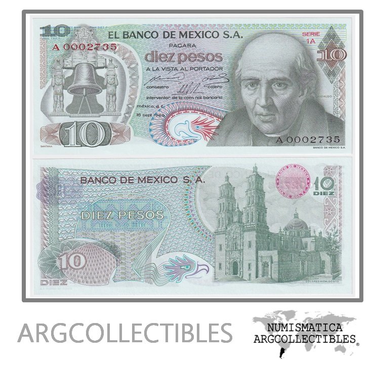 Mexico Billete 10 Pesos 1969 P-63a UNC (Numero Bajo)