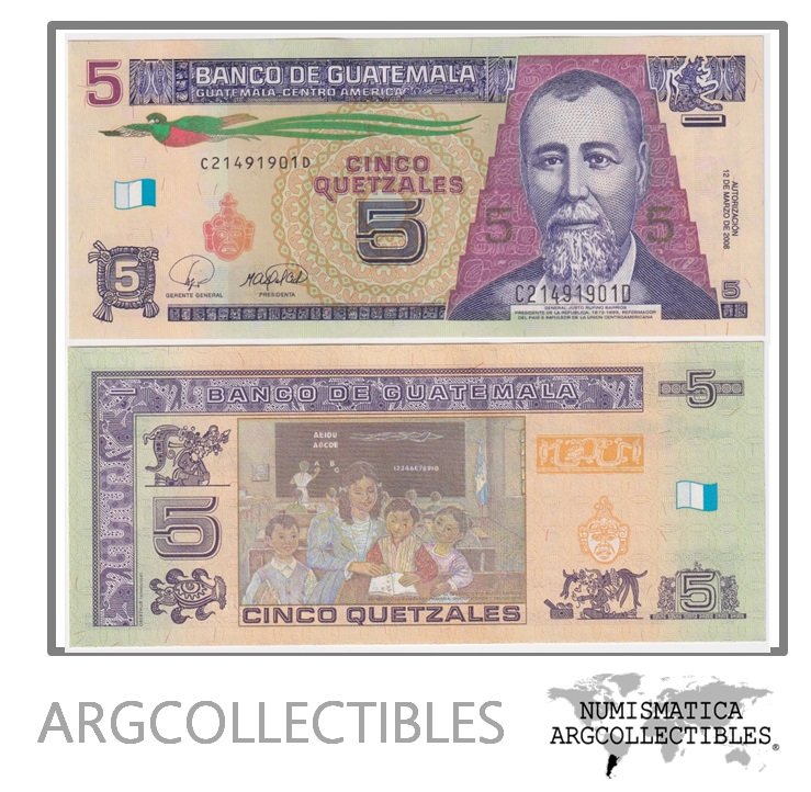Guatemala Billete 5 Quetzales 2008 P-116 UNC