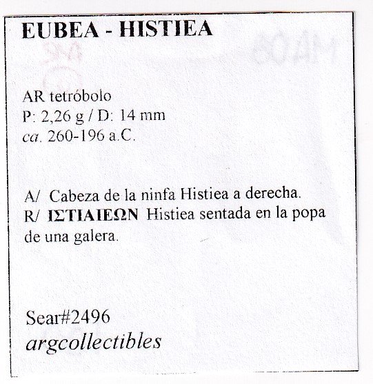 Eubea Histiea Moneda Tetrobolo 260-196 a.C MA08 - Imagen 2