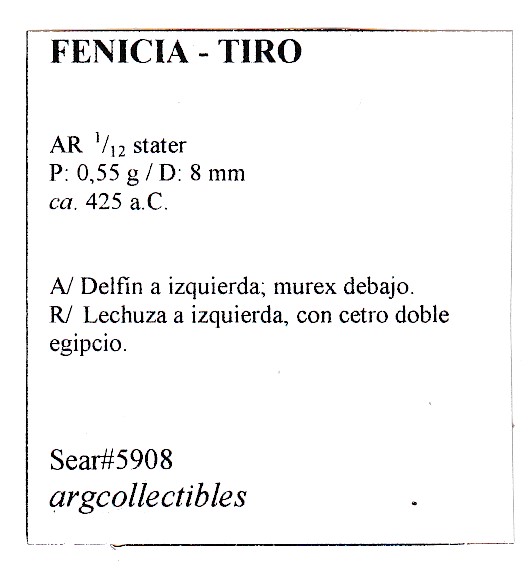 Fenicia Tiro Moneda 1/12 Stater 425 a.C Sear-5908 MA11 - Imagen 2