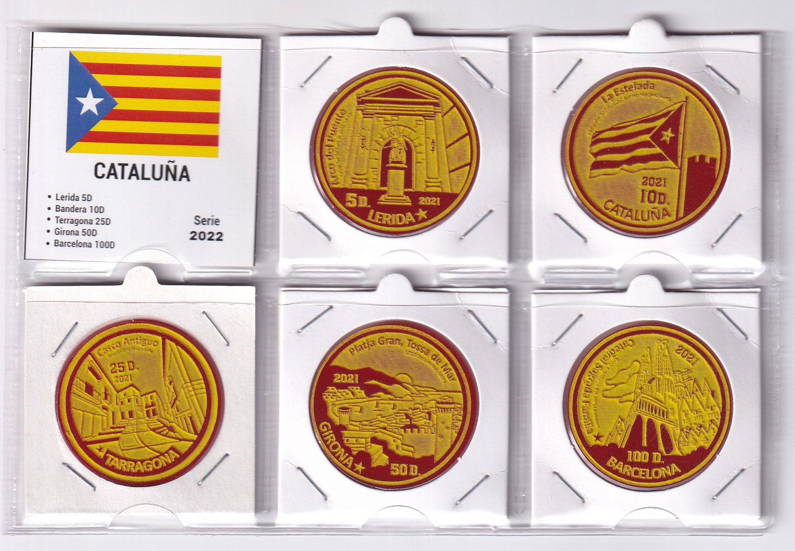 Cataluña Set x5 Monedas 2021 Polimero Esmaltadas UNC - Imagen 2