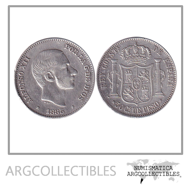 Filipinas Moneda 50 Centavos 1885 Plata 935 Alfonso XII KM-150 XF+