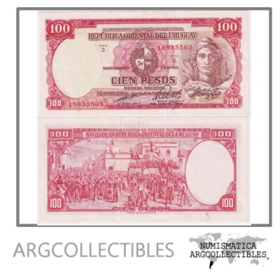 Uruguay Billete 100 Pesos 1939(1967) P-43a/CR-3D.3.1 XF (SERIE D)