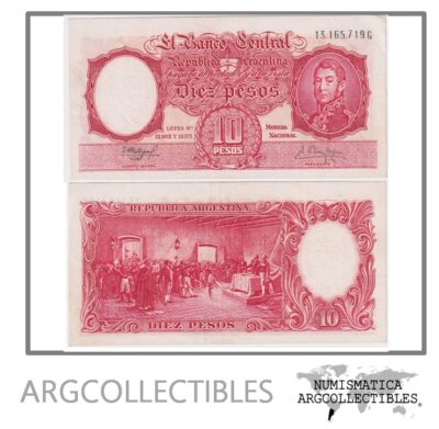 Argentina Billete 10 Pesos 1961 P-270c/BOT-1971 XF+ (Serie G)